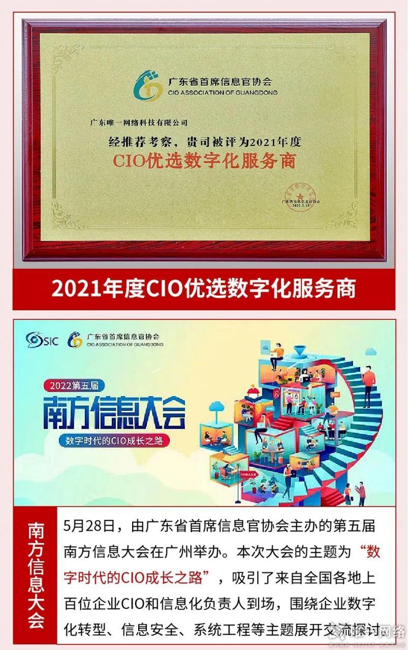 唯一網絡榮獲“2021年度CIO優選數字化服務商”獎項！
